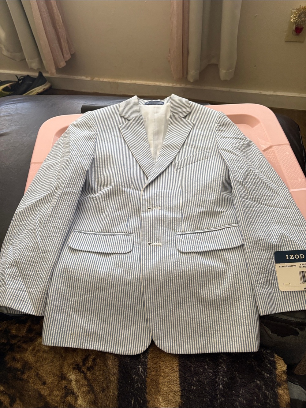 Izod Blue and White Seersucker Sport Coat